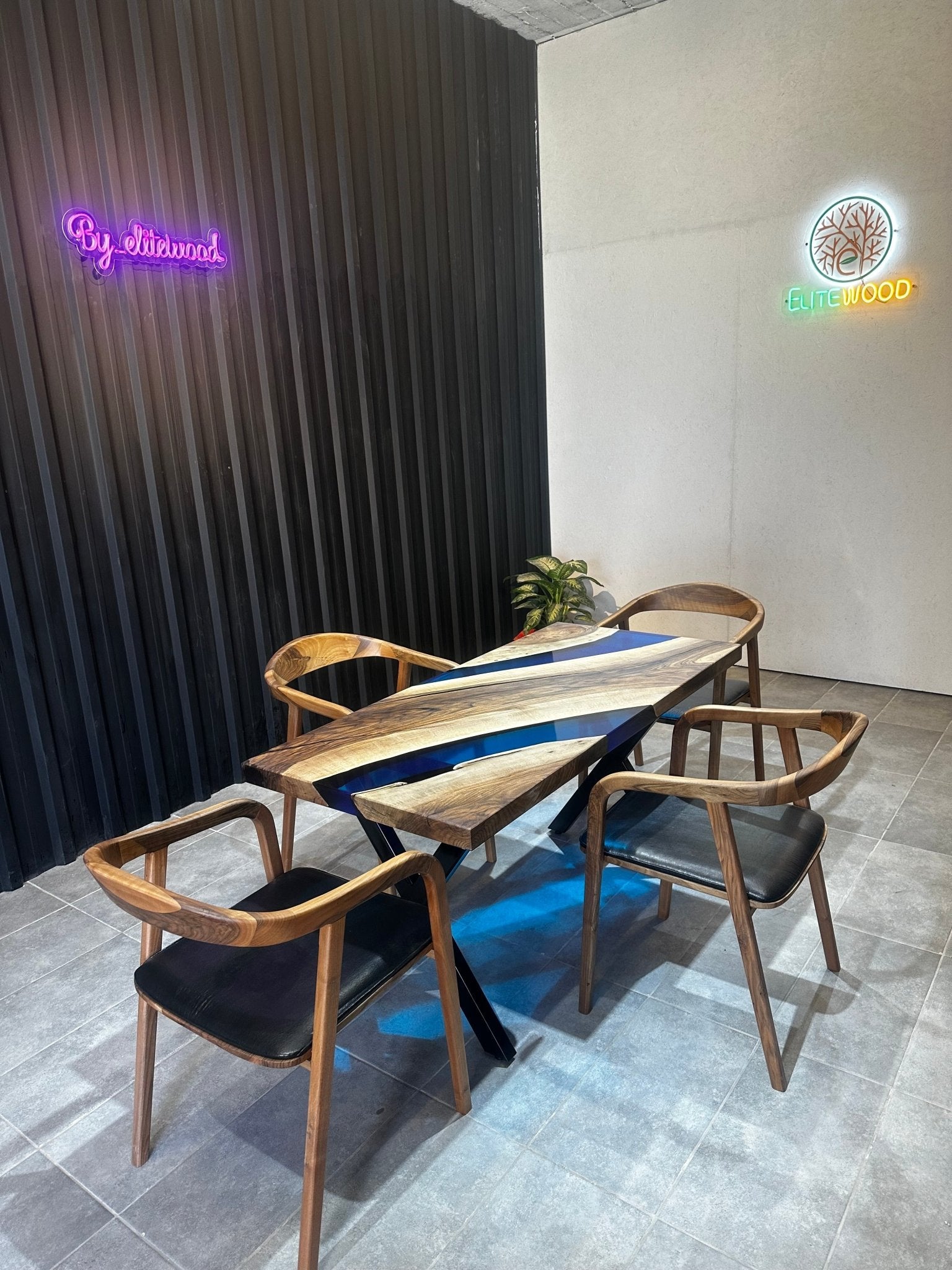 Live edge dining table epoxy resin walnut - 150x70 cm river table with blue resin