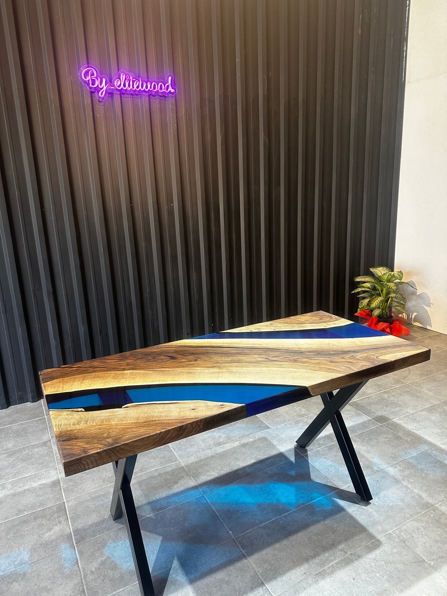 Live edge dining table epoxy resin walnut - 150x70 cm river table with blue resin