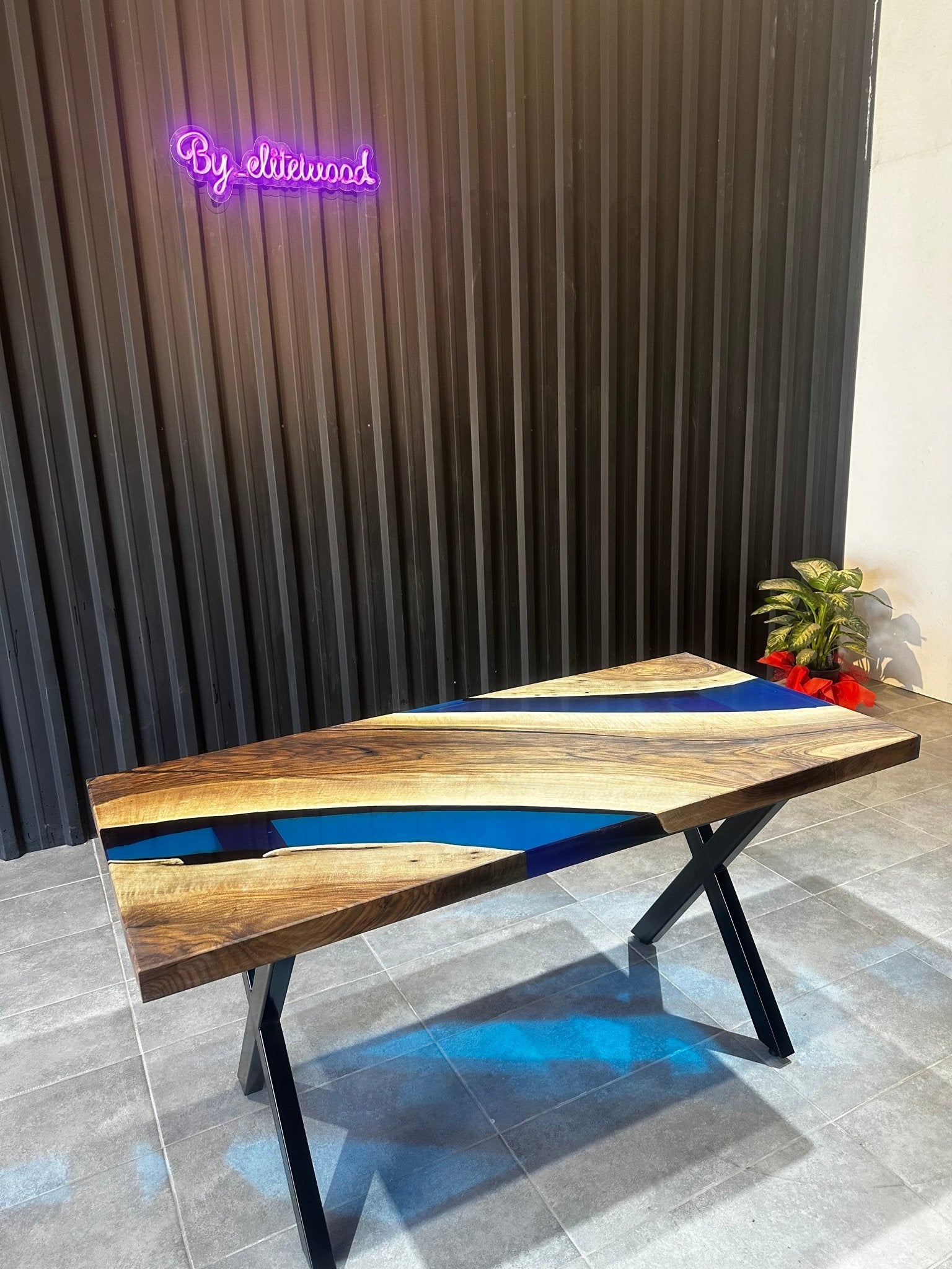 Live edge dining table epoxy resin walnut - 150x70 cm river table with blue resin