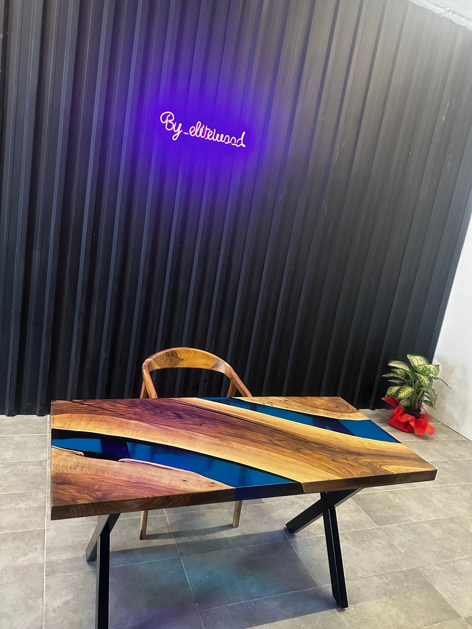 Live edge dining table epoxy resin walnut - 150x70 cm river table with blue resin