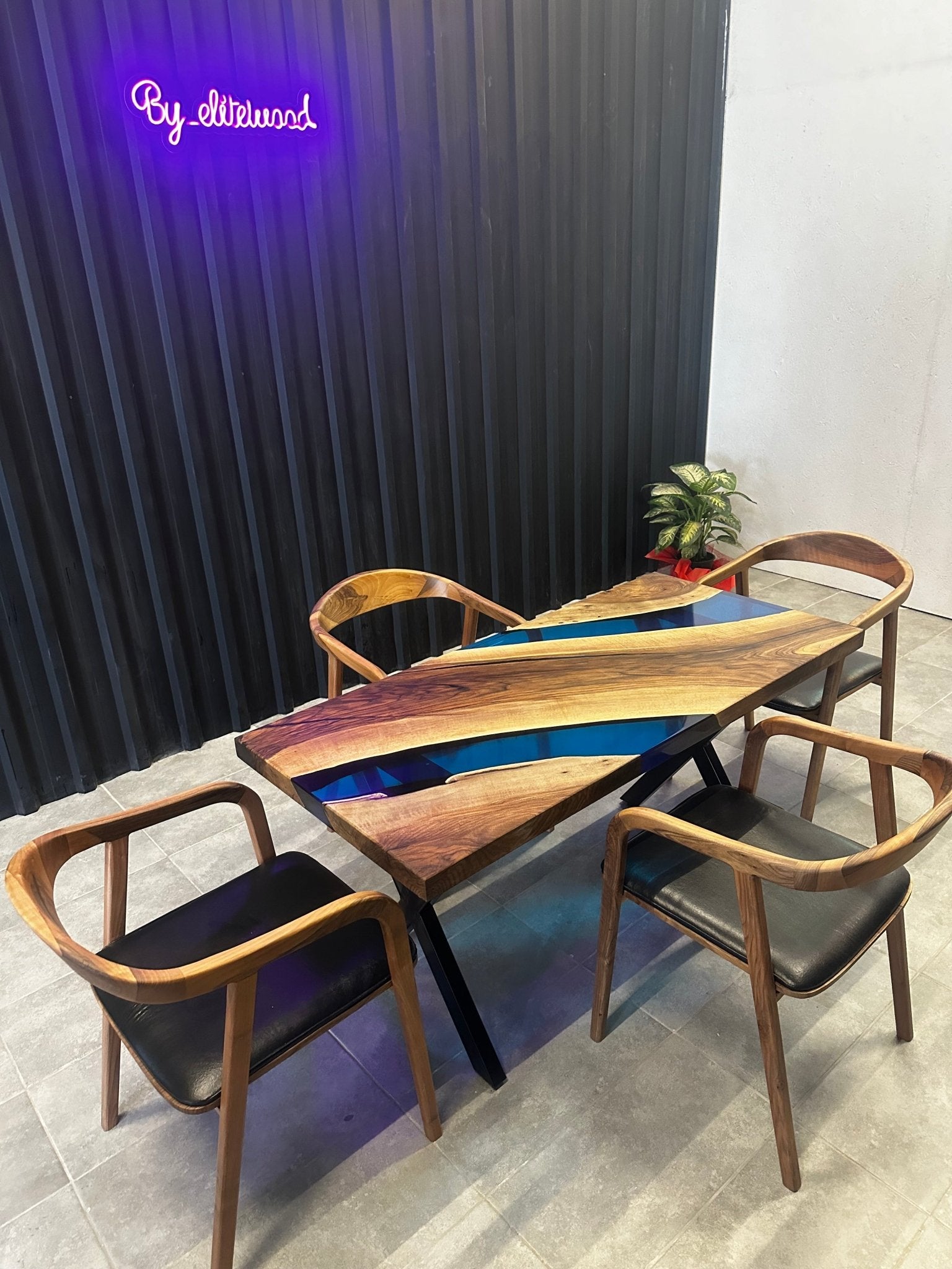 Live edge dining table epoxy resin walnut - 150x70 cm river table with blue resin