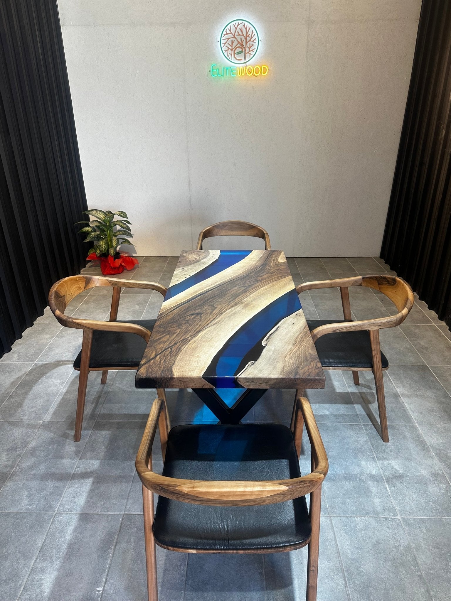 Live edge dining table epoxy resin walnut - 150x70 cm river table with blue resin