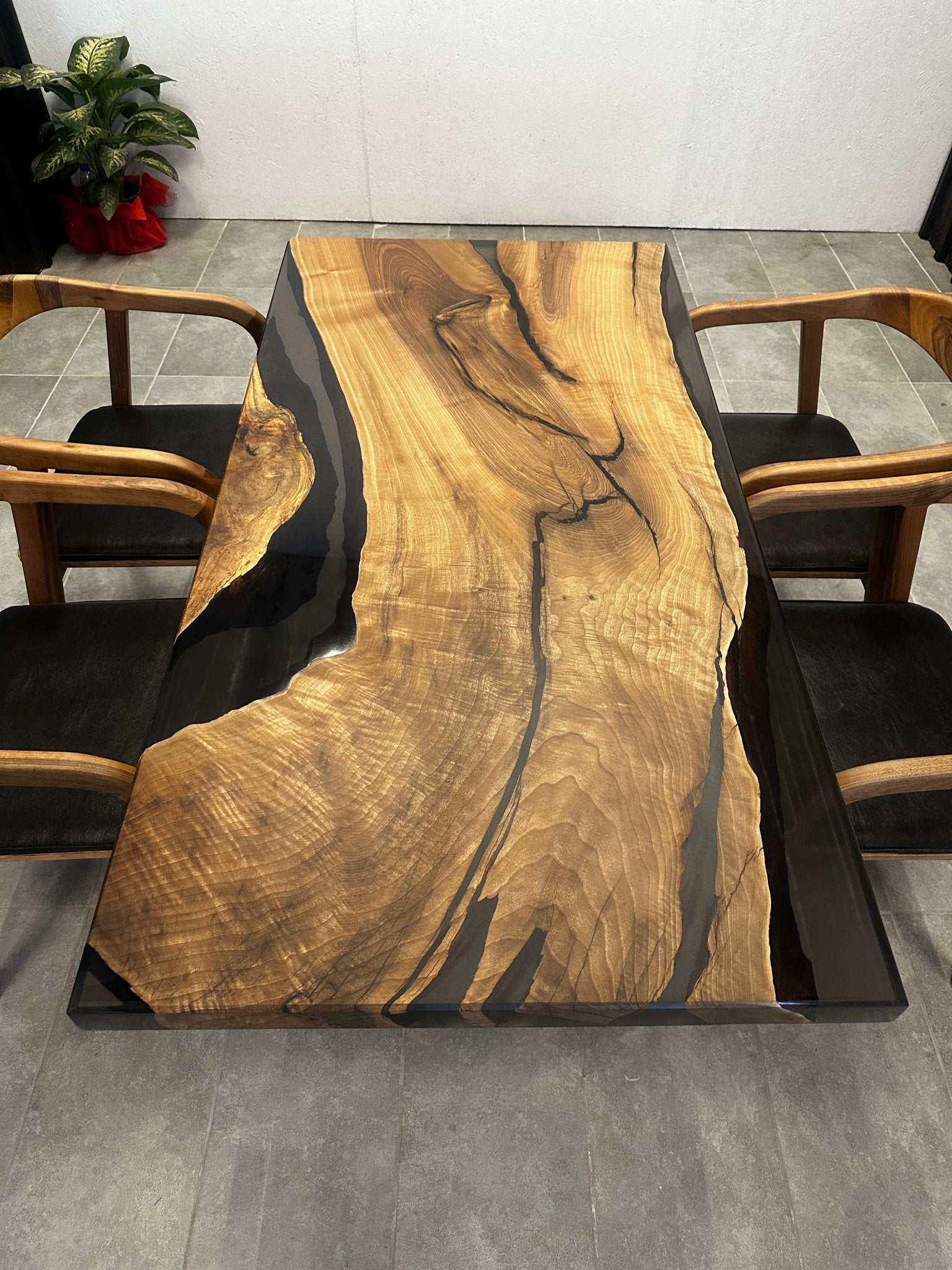 Live edge dining table epoxy resin walnut 160x80 - solid wood table with black resin
