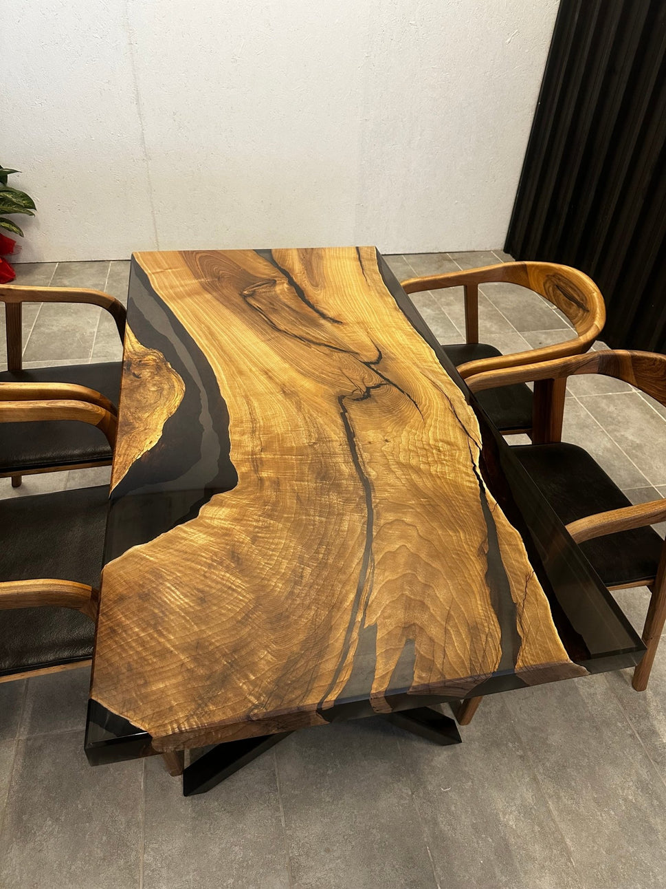 Live edge dining table epoxy resin walnut 160x80 - solid wood table with black resin