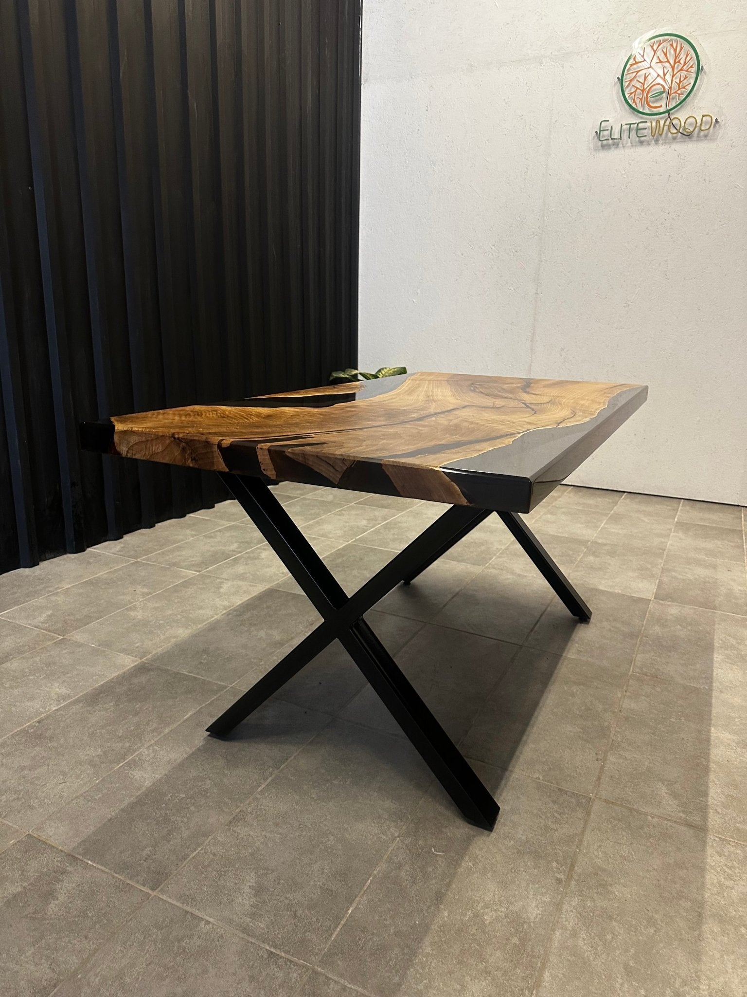Live edge dining table epoxy resin walnut 160x80 - solid wood table with black resin