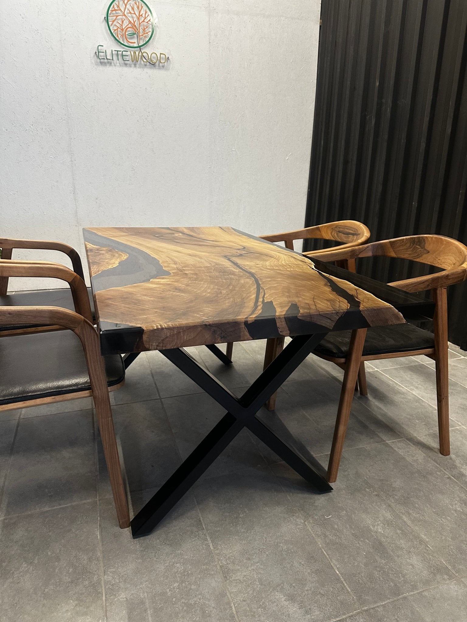 Live edge dining table epoxy resin walnut 160x80 - solid wood table with black resin
