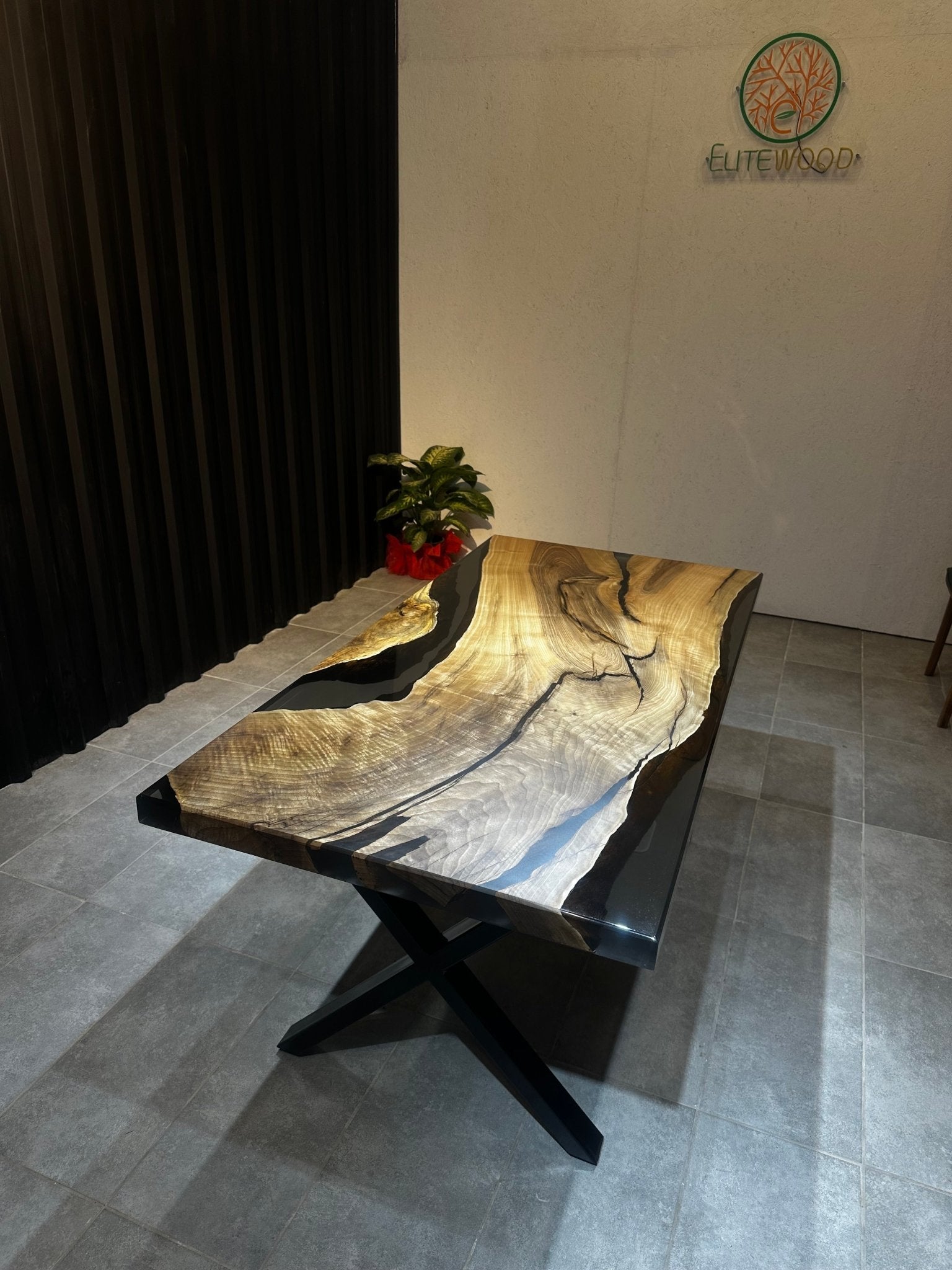 Live edge dining table epoxy resin walnut 160x80 - solid wood table with black resin