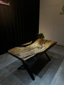Switch Live edge dining table epoxy resin walnut 160x80 - solid wood table with black resin - Elite Wood - Live edge dining table 2 image