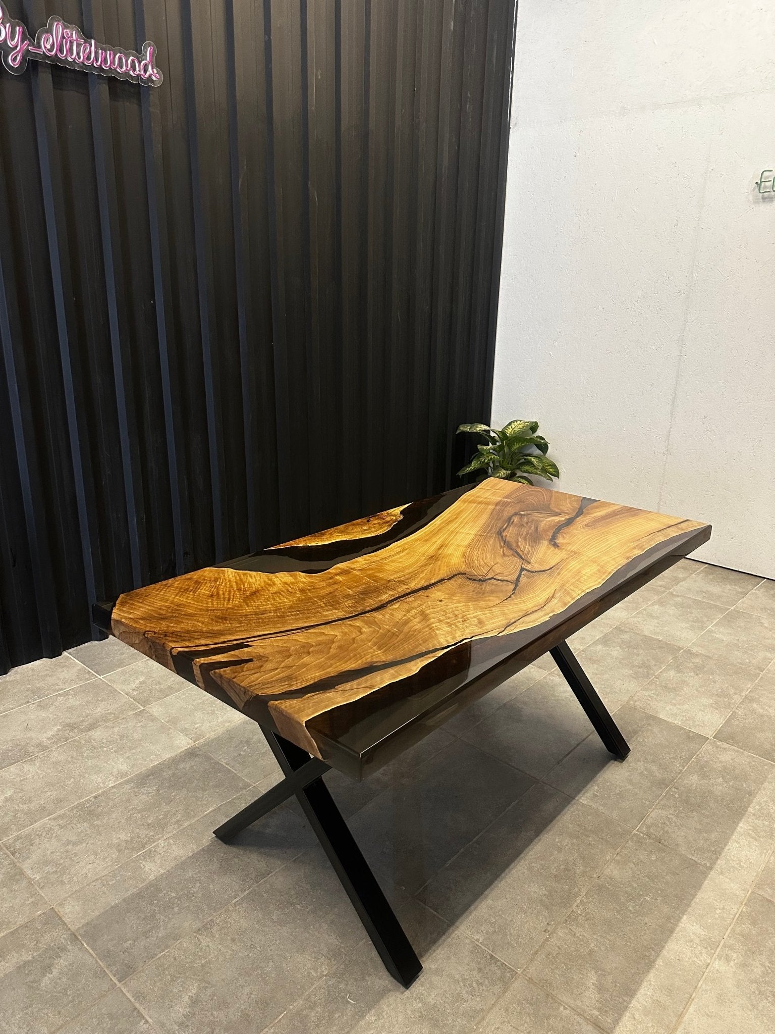 Live edge dining table epoxy resin walnut 160x80 - solid wood table with black resin