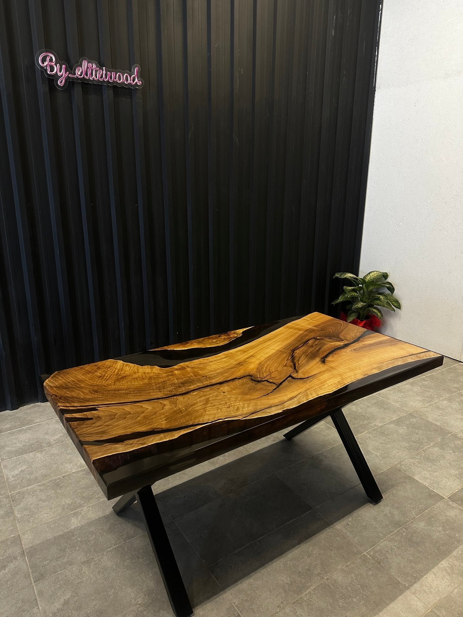 Live edge dining table epoxy resin walnut 160x80 - solid wood table with black resin