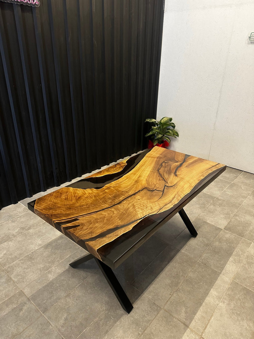 Live edge dining table epoxy resin walnut 160x80 - solid wood table with black resin