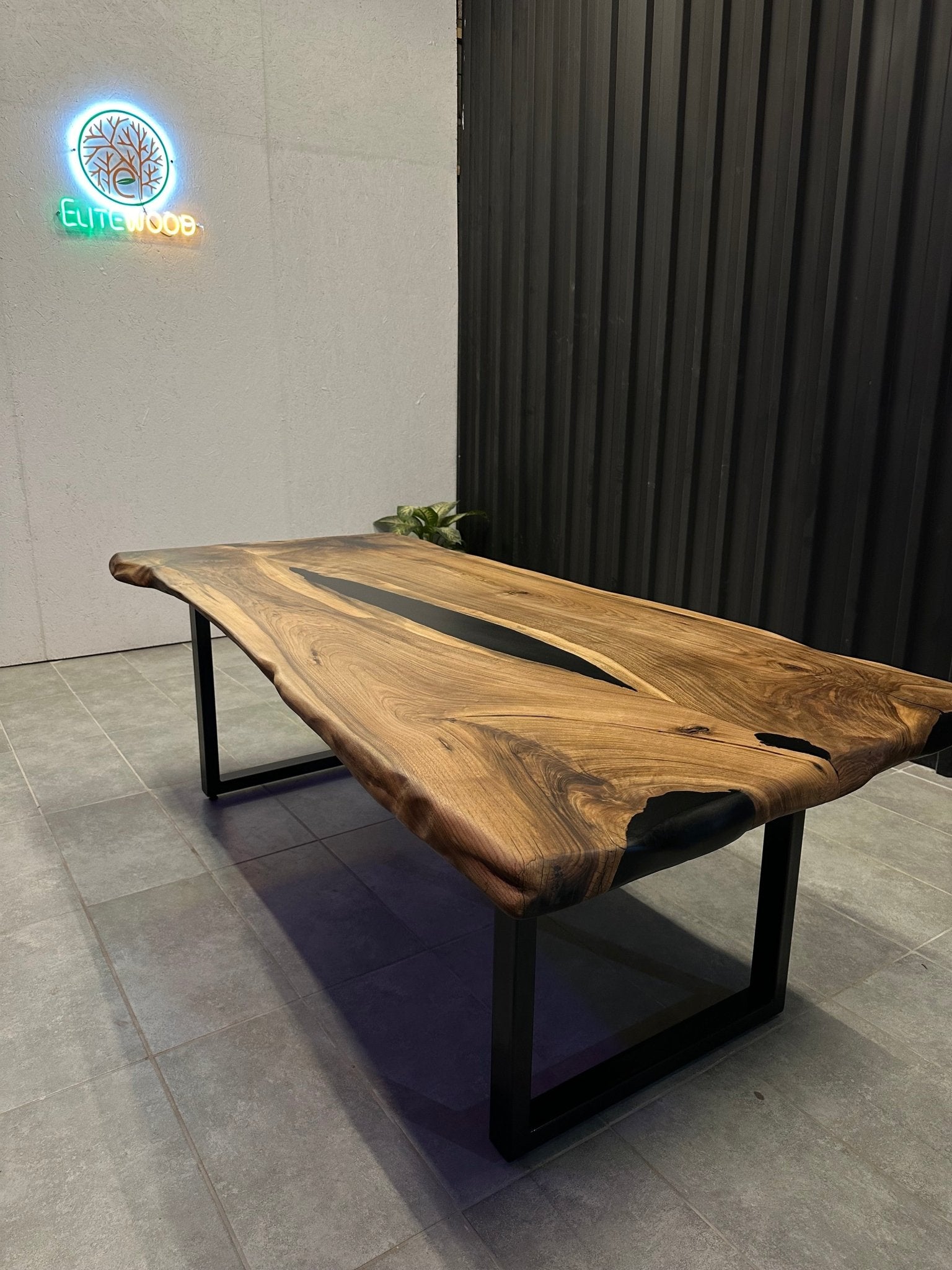 Live edge dining table walnut 240x110-handmade unique table with black river