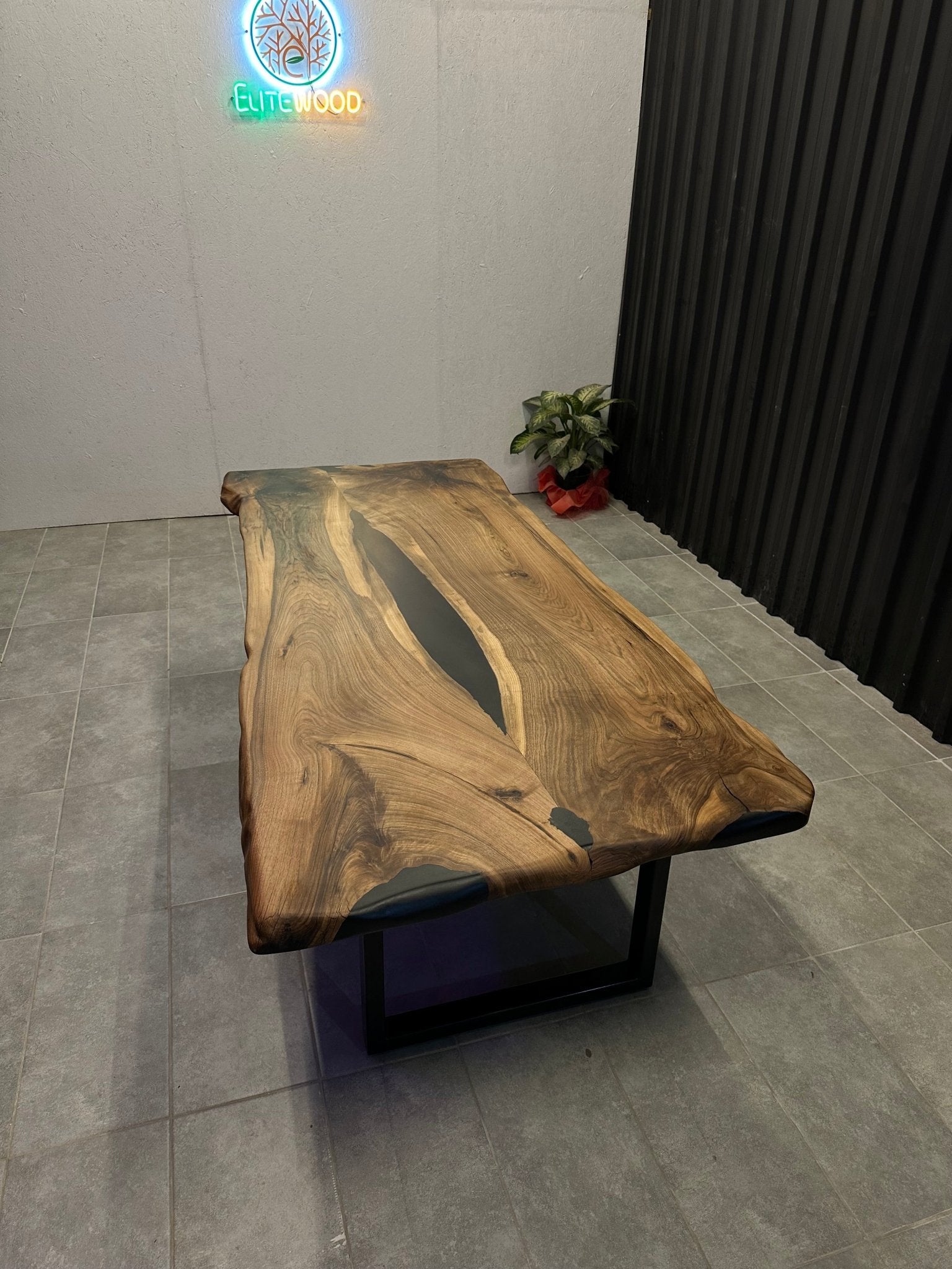 Live edge dining table walnut 240x110-handmade unique table with black river