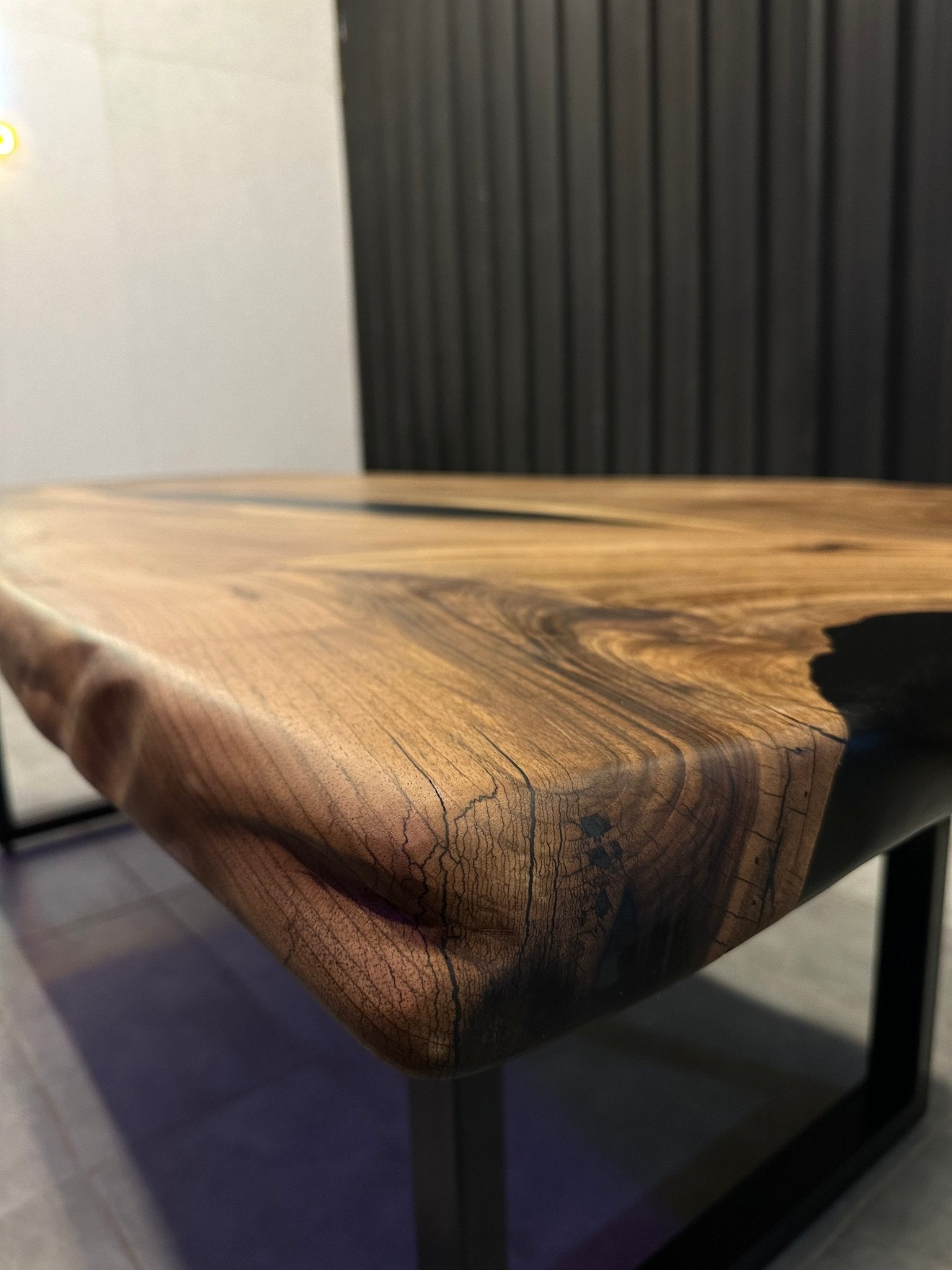 Live edge dining table walnut 240x110-handmade unique table with black river