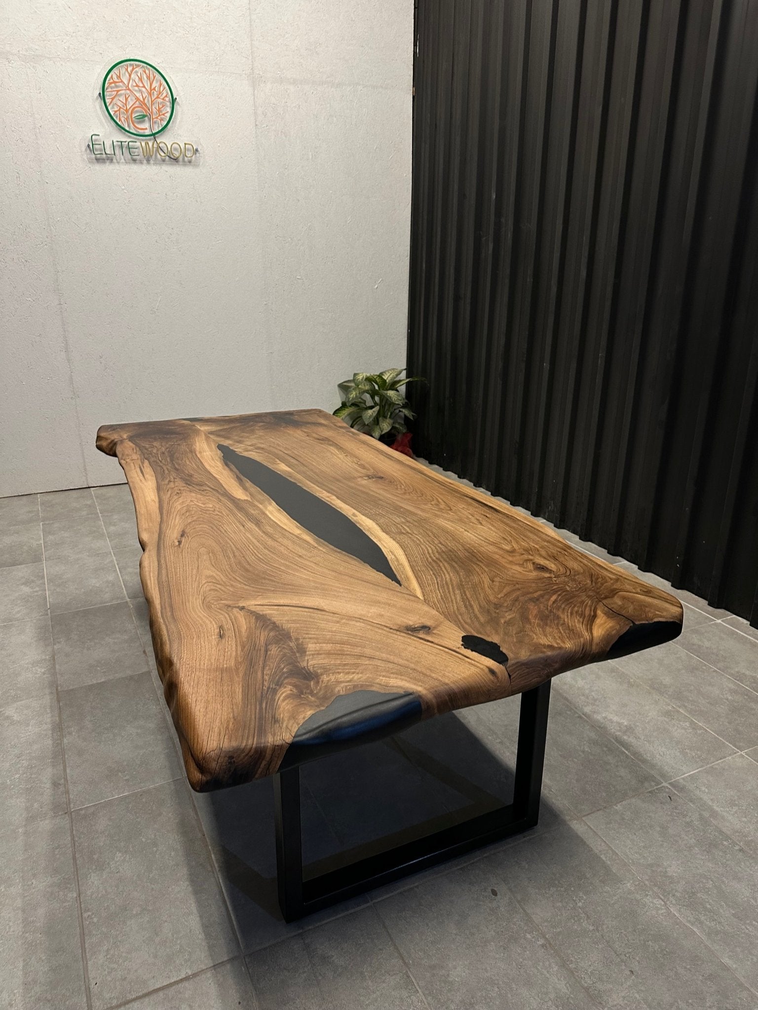 Live edge dining table walnut 240x110-handmade unique table with black river