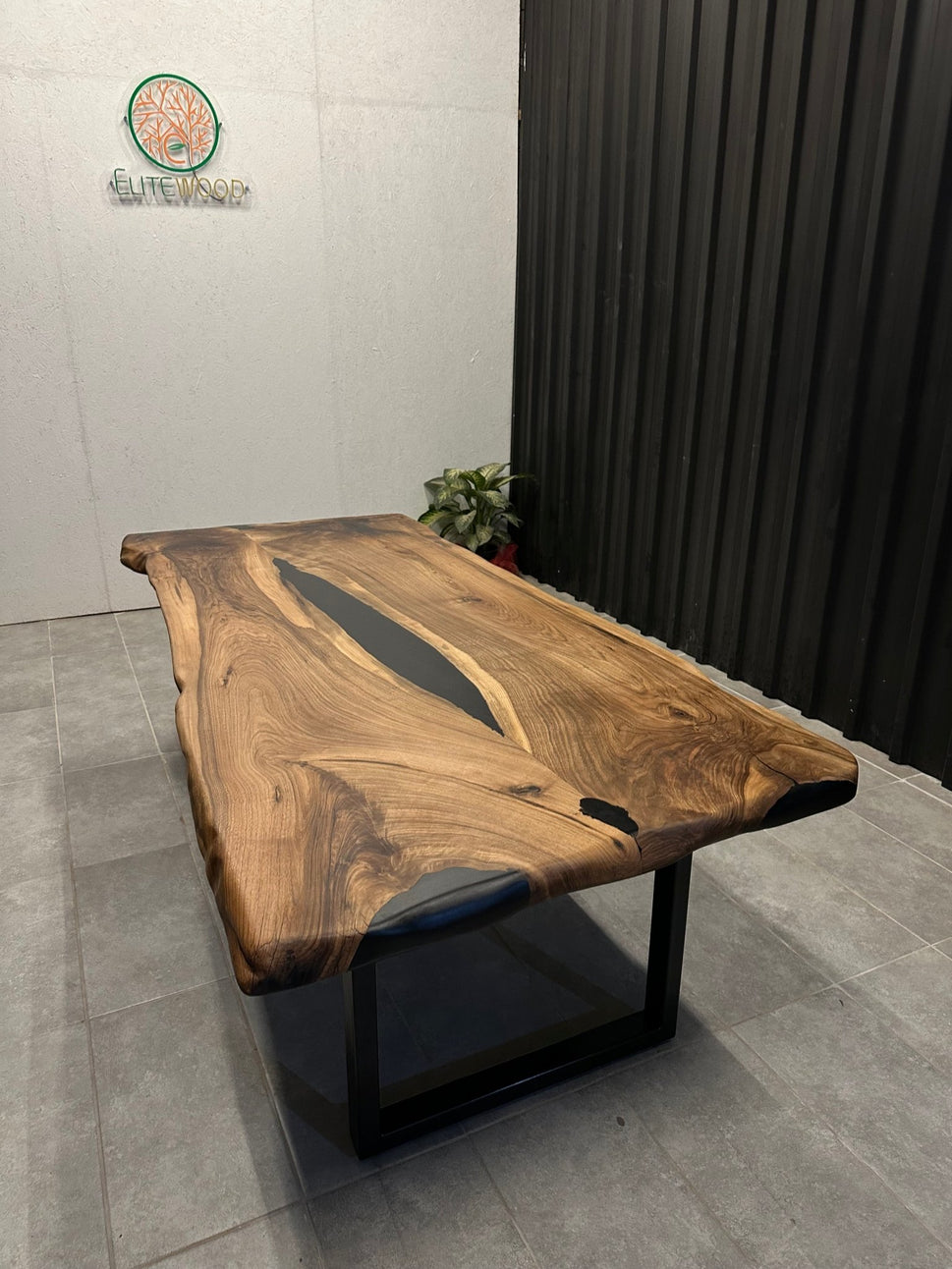 Live edge dining table walnut 240x110-handmade unique table with black river