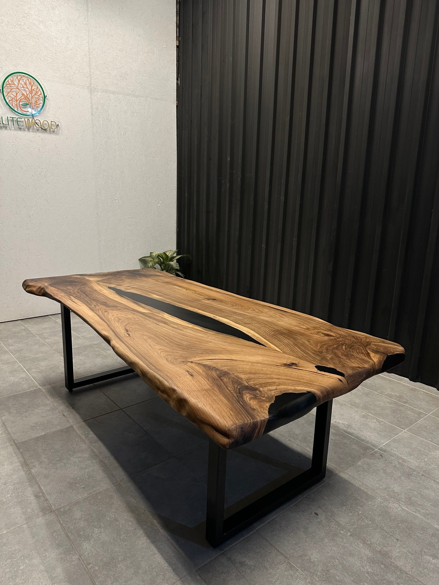 Live edge dining table walnut 240x110-handmade unique table with black river
