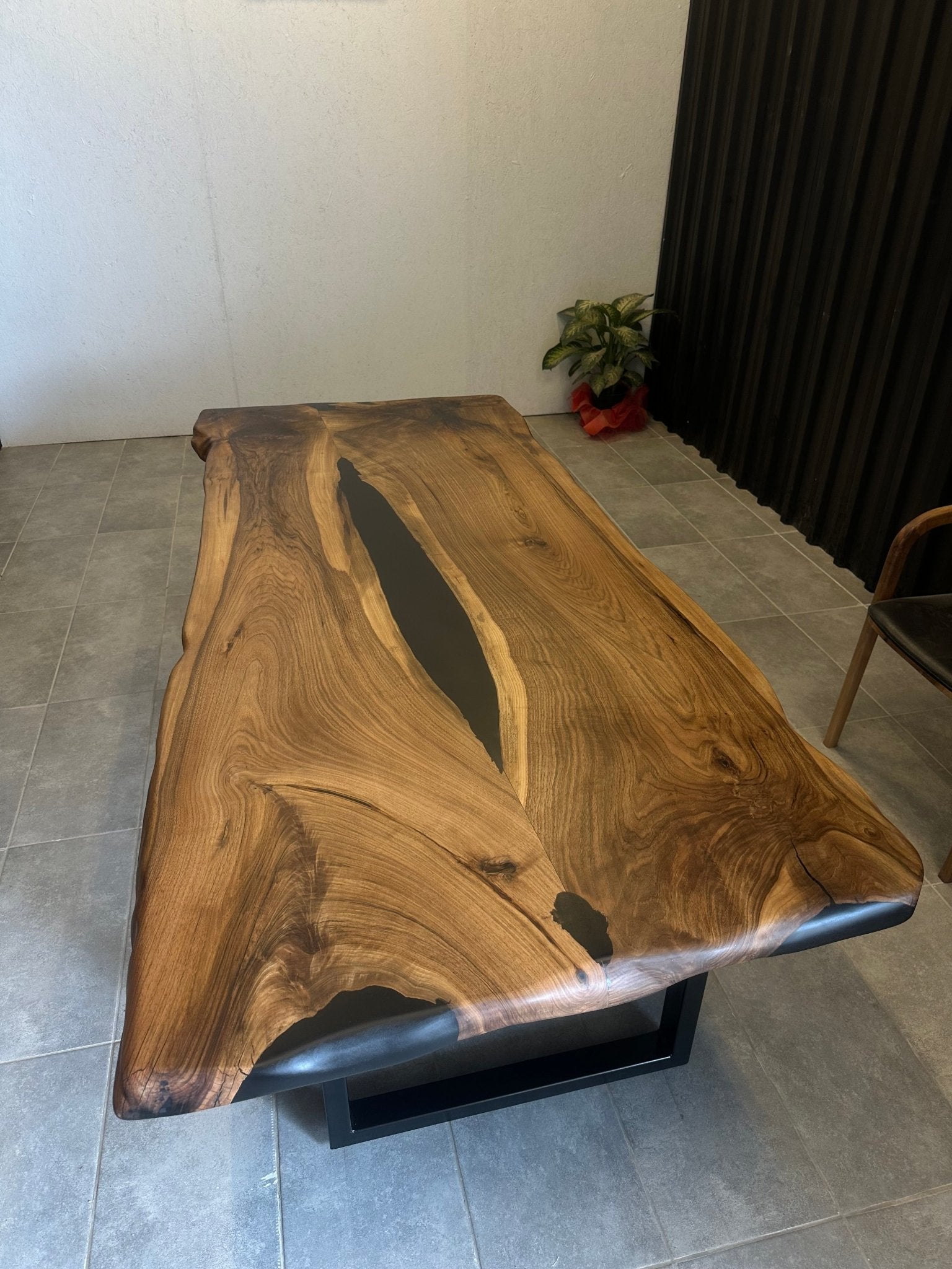 Live edge dining table walnut 240x110-handmade unique table with black river