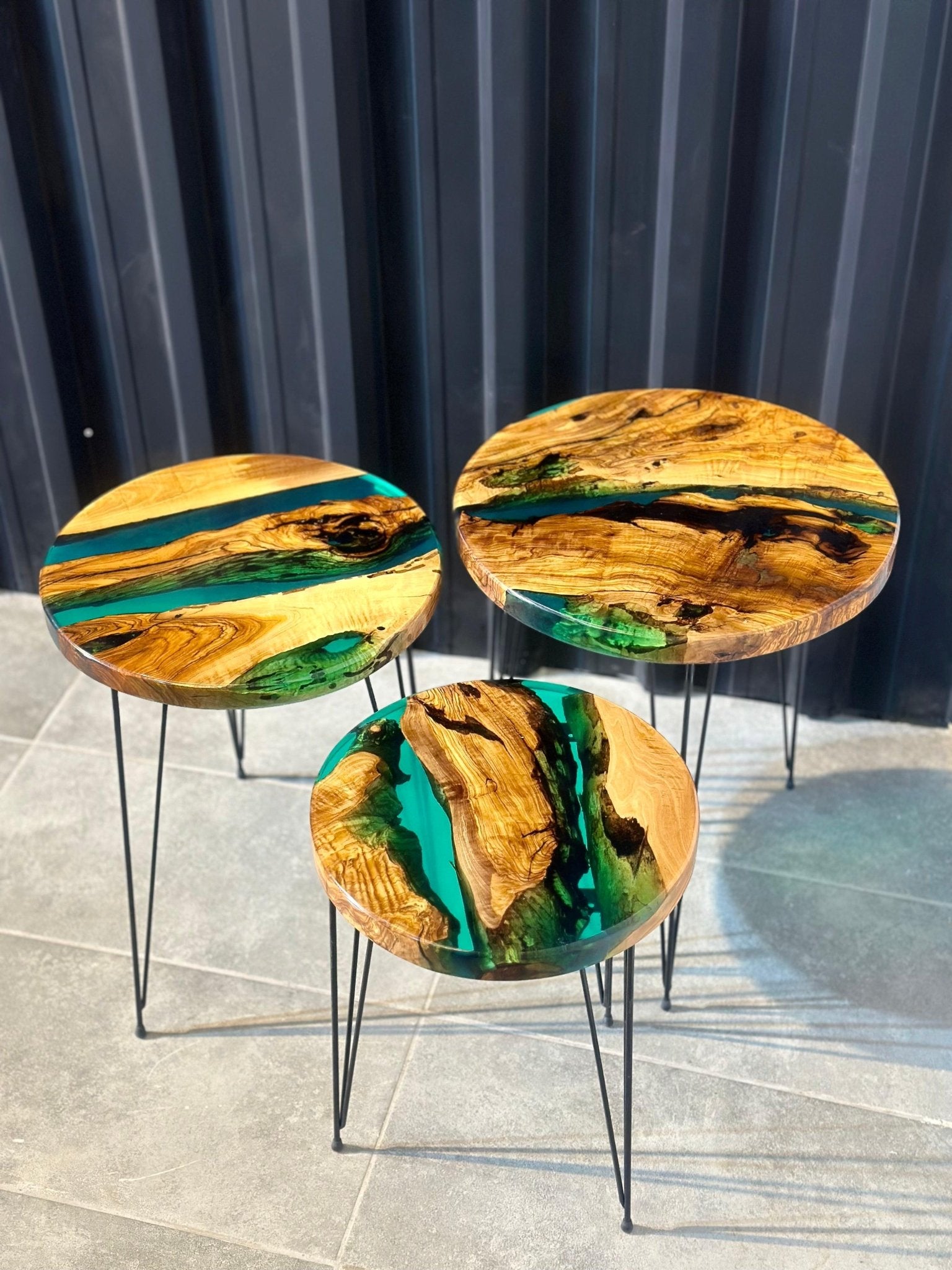 Live edge Side table-3 - olive wood tables with a green epoxy resin.