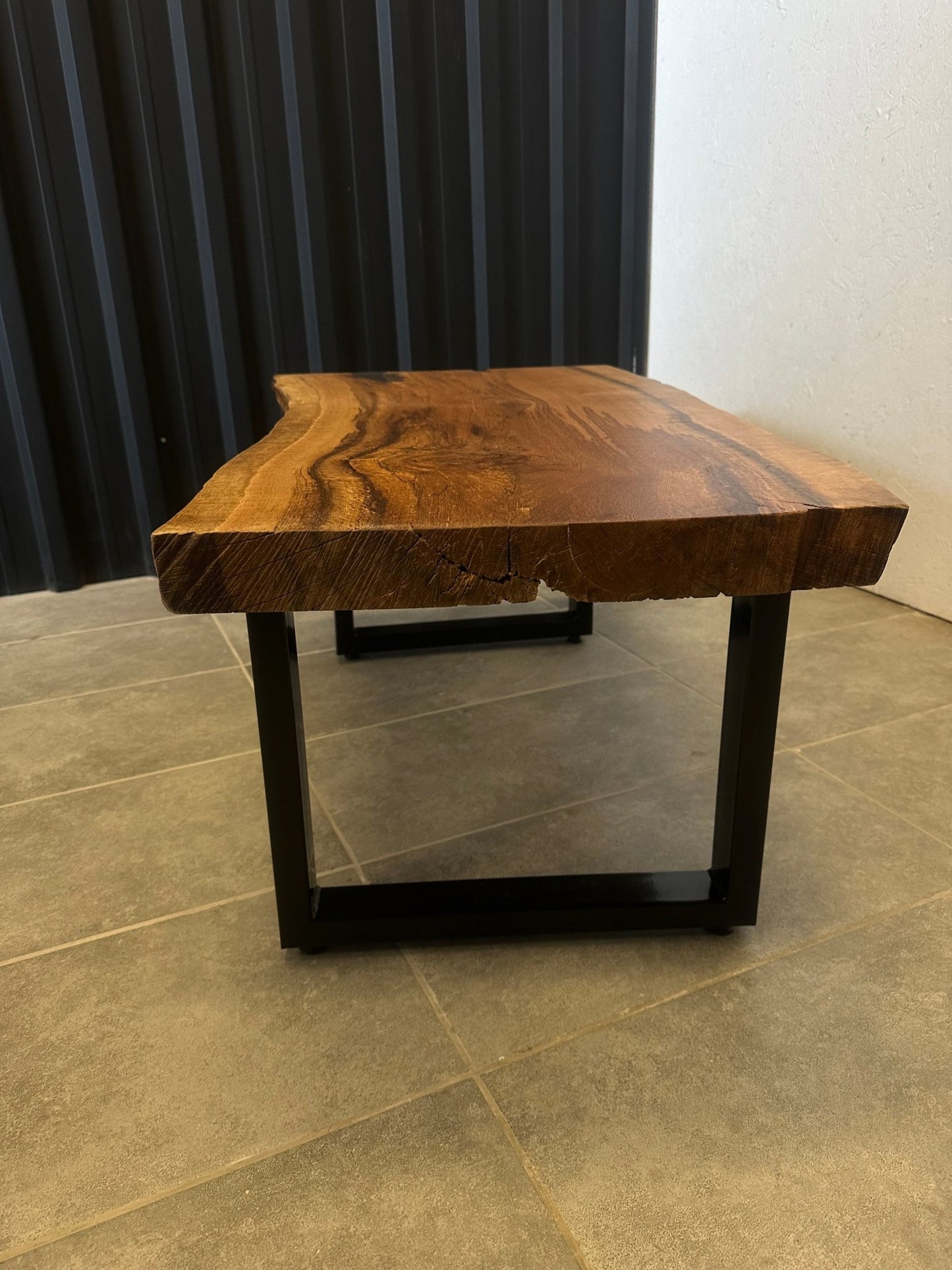 Oak Coffee Table 110x55 with Metal Base – Handcrafted - Elite Wood - coffee table
