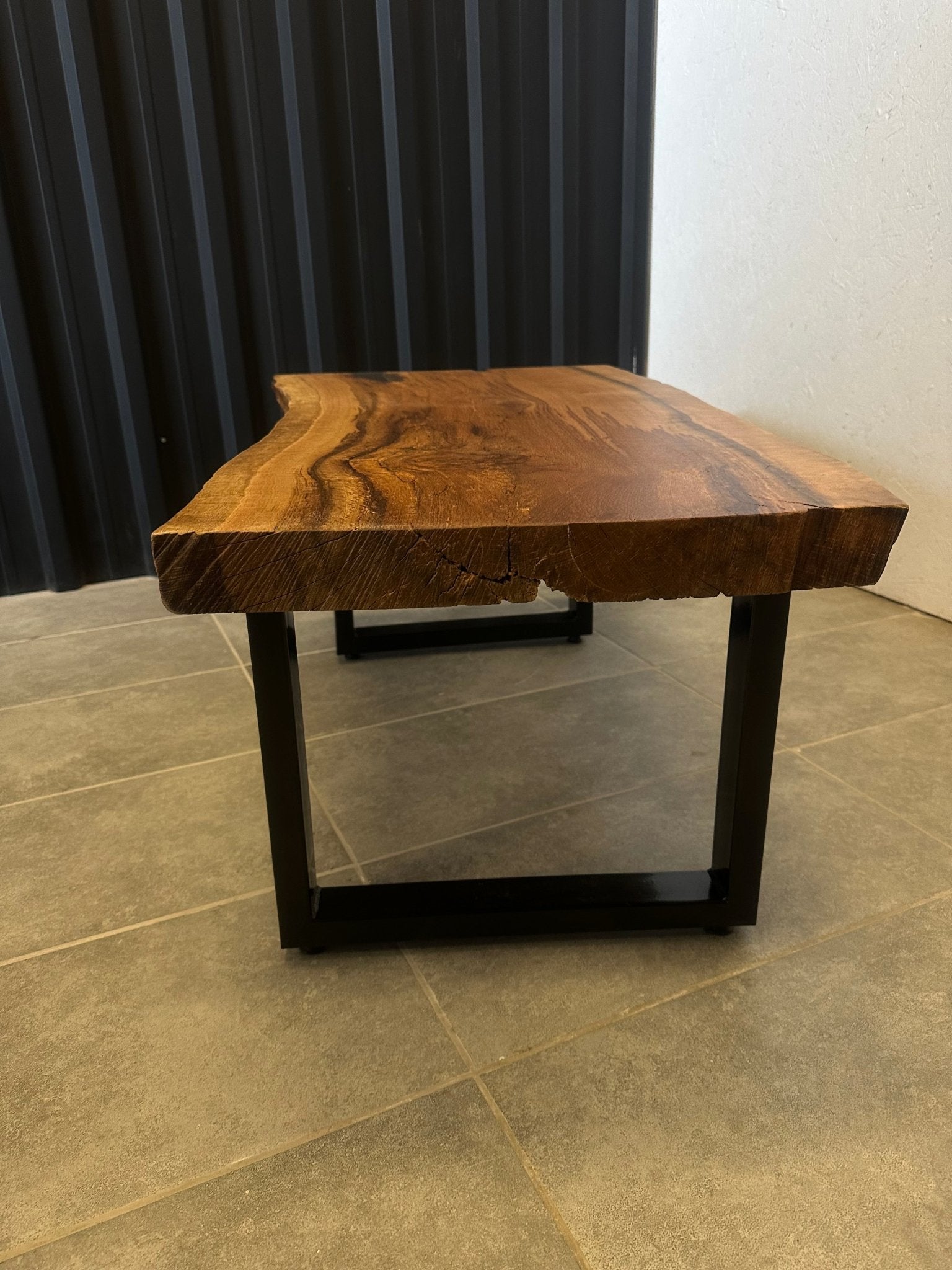 Oak Coffee Table 110x55 with Metal Base – Handcrafted