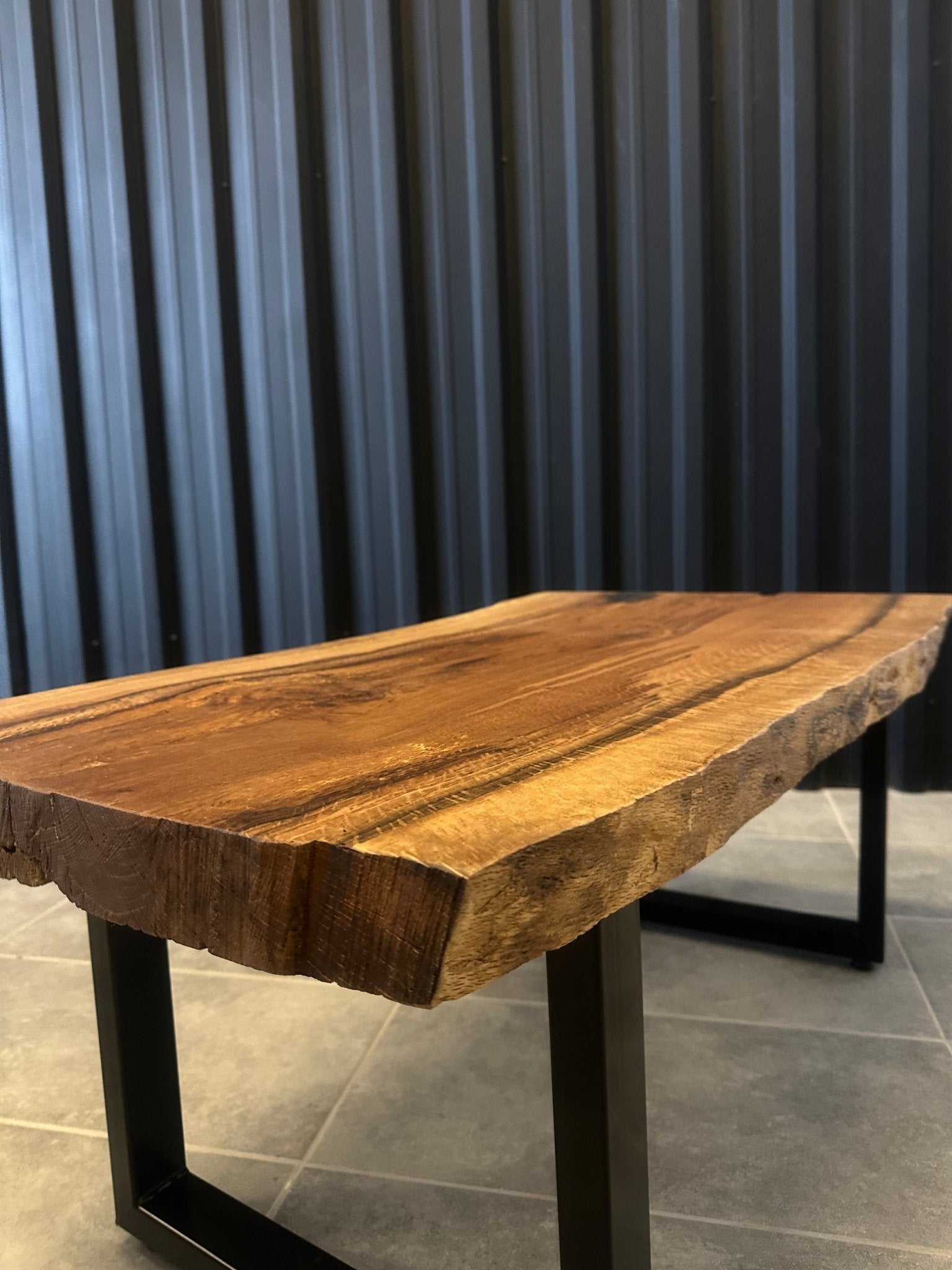 Oak Coffee Table 110x55 with Metal Base – Handcrafted