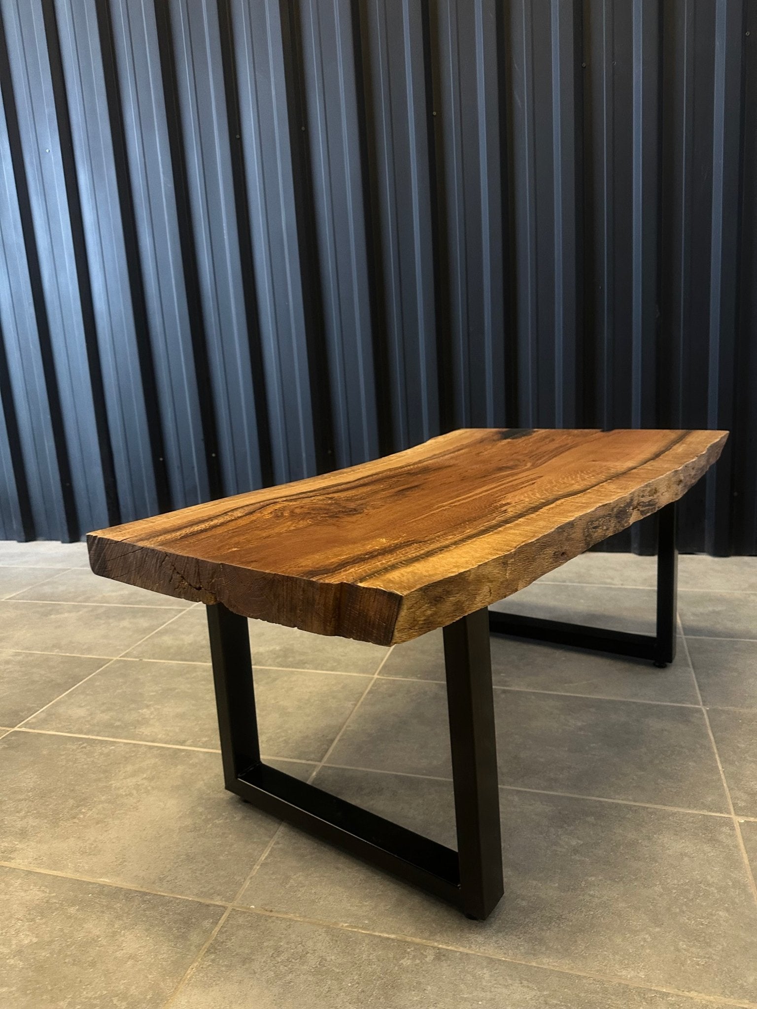 Oak Coffee Table 110x55 with Metal Base – Handcrafted