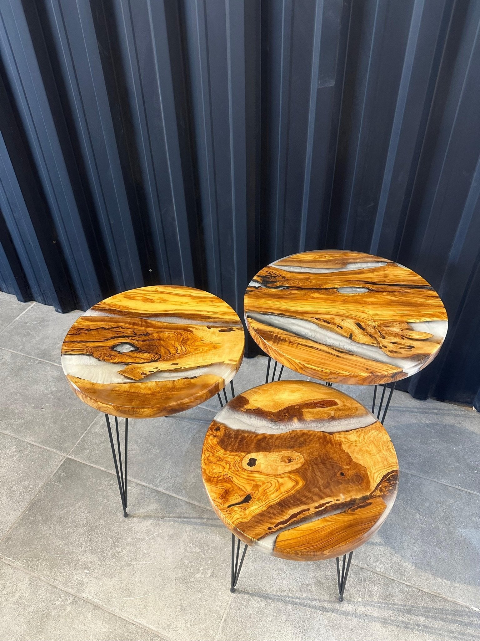 Side table Epoxy resin olive wood - handmade 3 Series table set