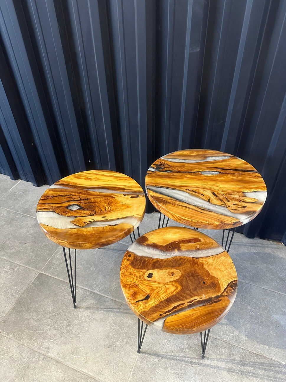 Side table Epoxy resin olive wood - handmade 3 Series table set