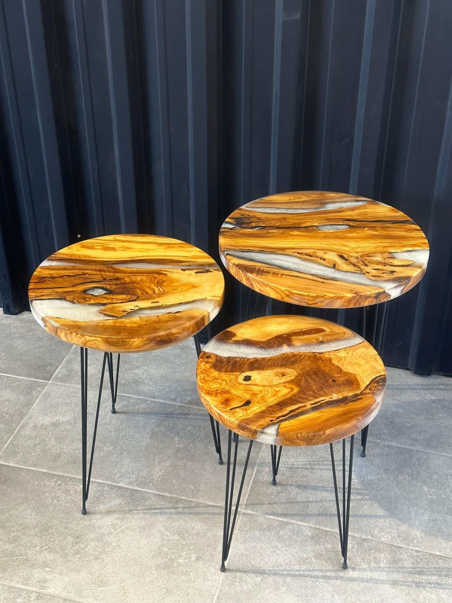 Side table Epoxy resin olive wood - handmade 3 Series table set