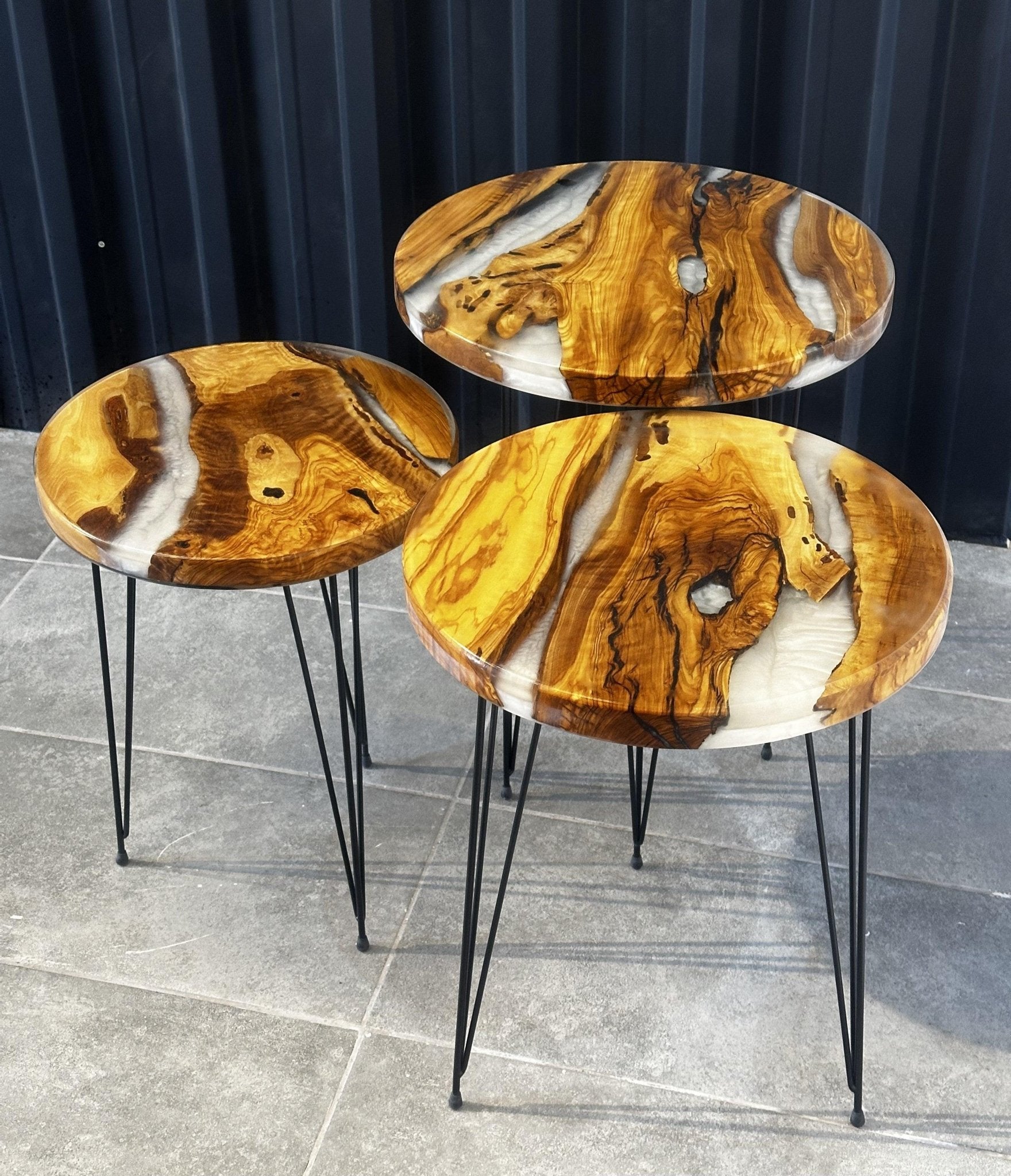 Side table Epoxy resin olive wood - handmade 3 Series table set