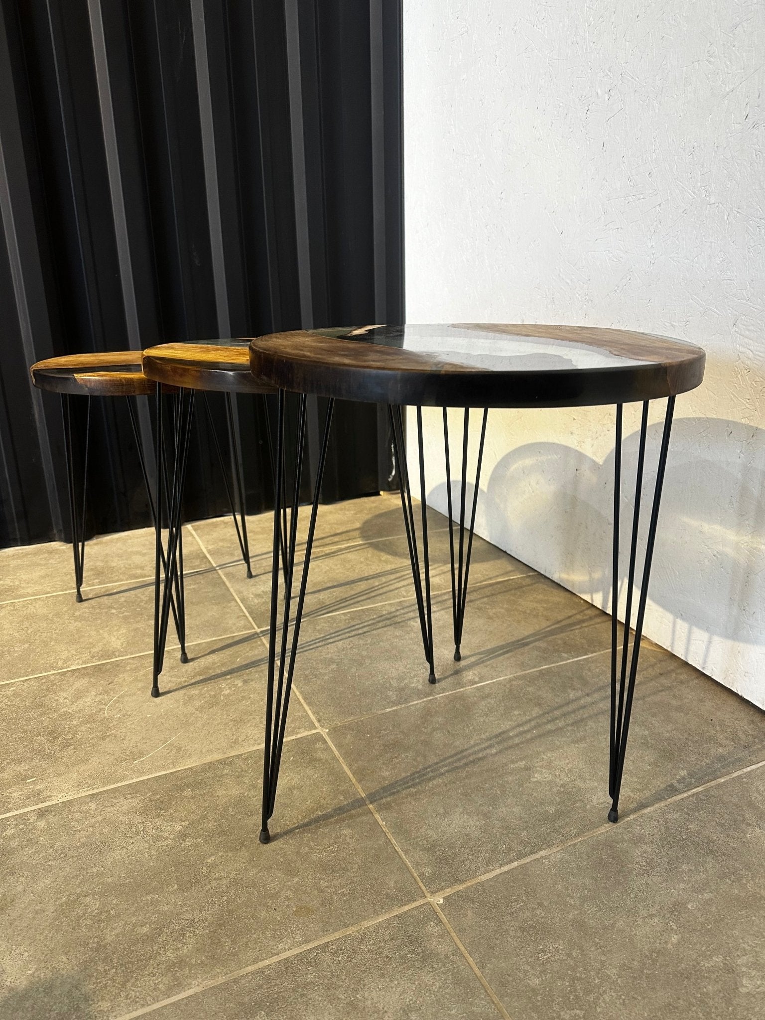 Side table set Epoxy resin walnut-3 designer tables with natural edge