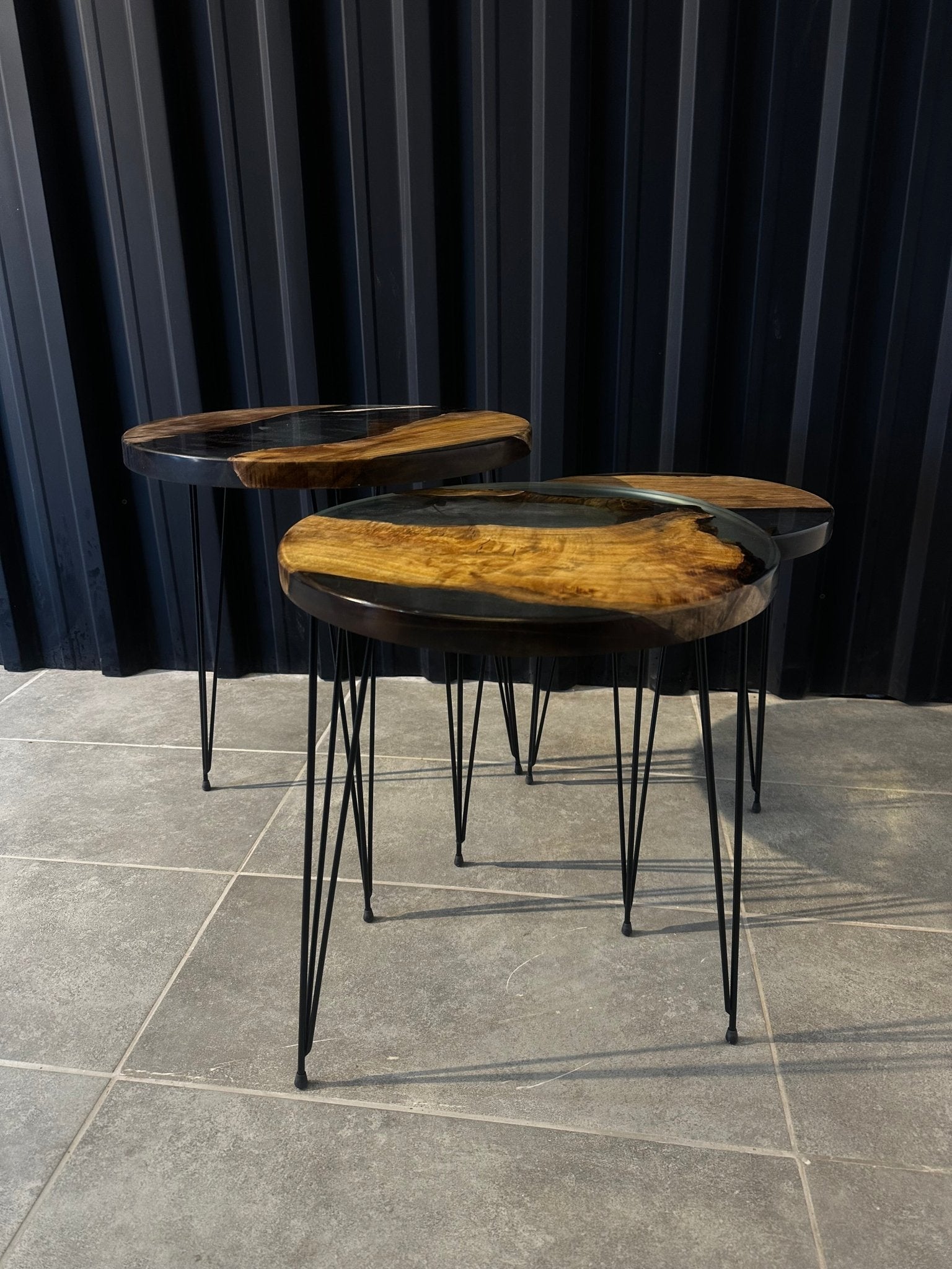 Side table set Epoxy resin walnut-3 designer tables with natural edge