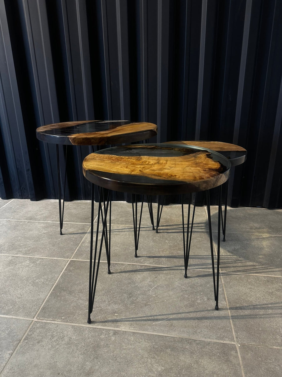 Side table set Epoxy resin walnut-3 designer tables with natural edge