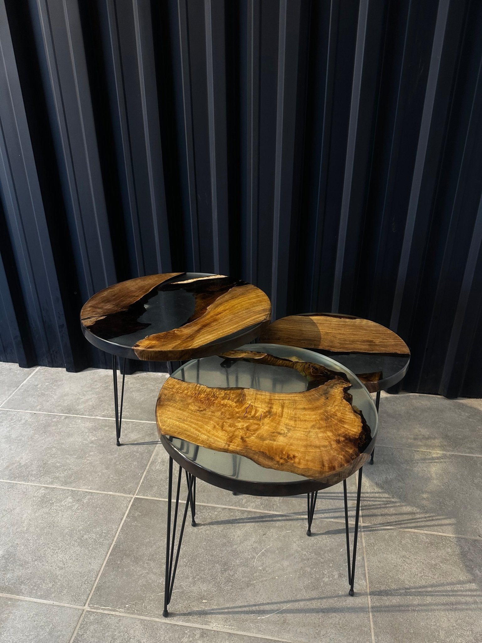 Side table set Epoxy resin walnut-3 designer tables with natural edge