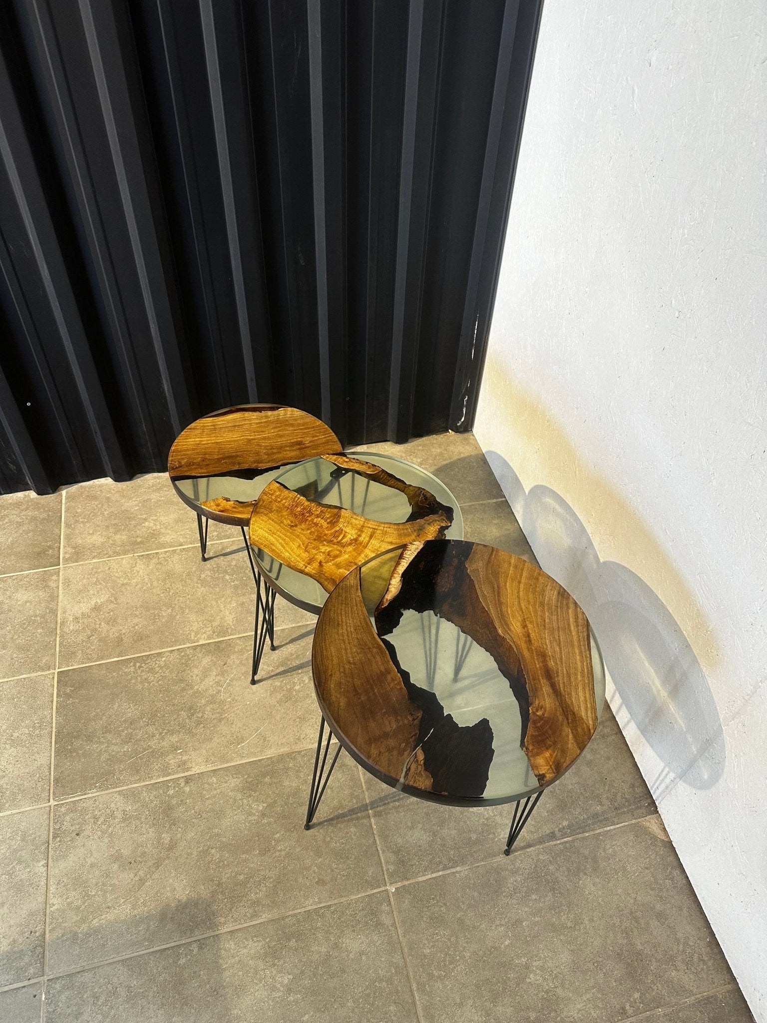 Side table set Epoxy resin walnut-3 designer tables with natural edge