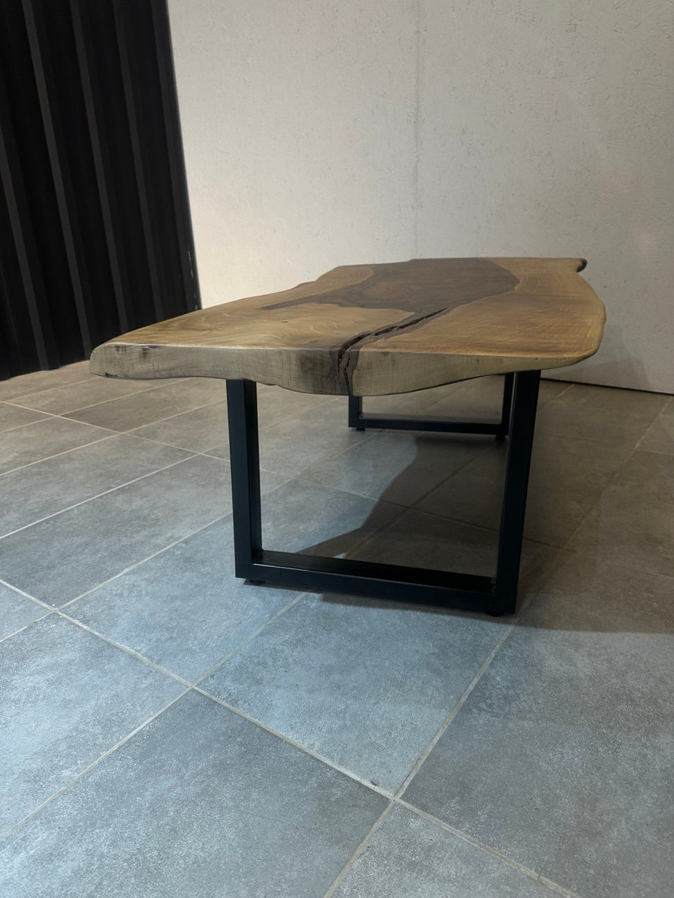 Walnut Coffee Table 135x60 cm – Handmade, with Metal Base