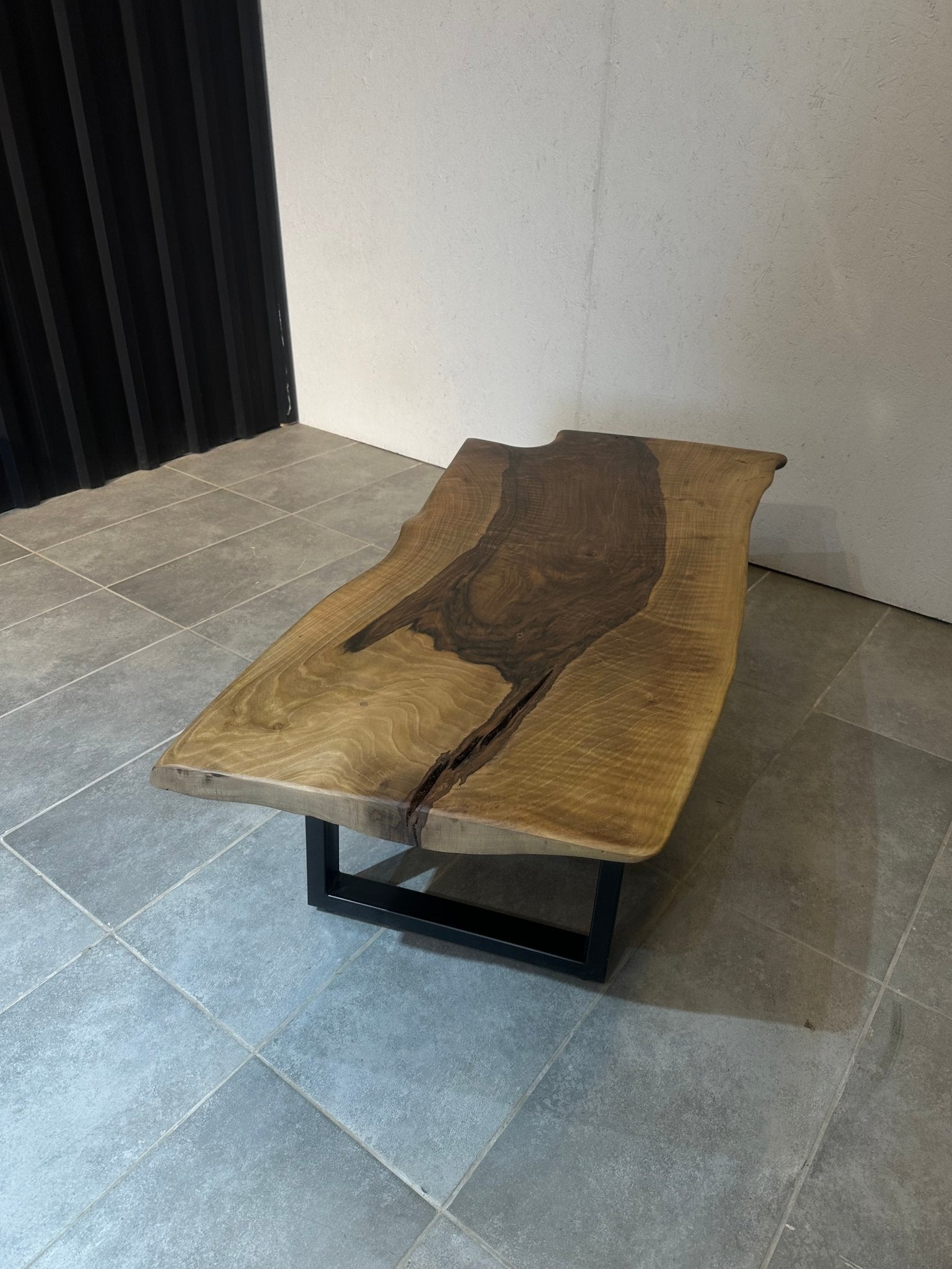 Walnut Coffee Table 135x60 cm – Handmade, with Metal Base